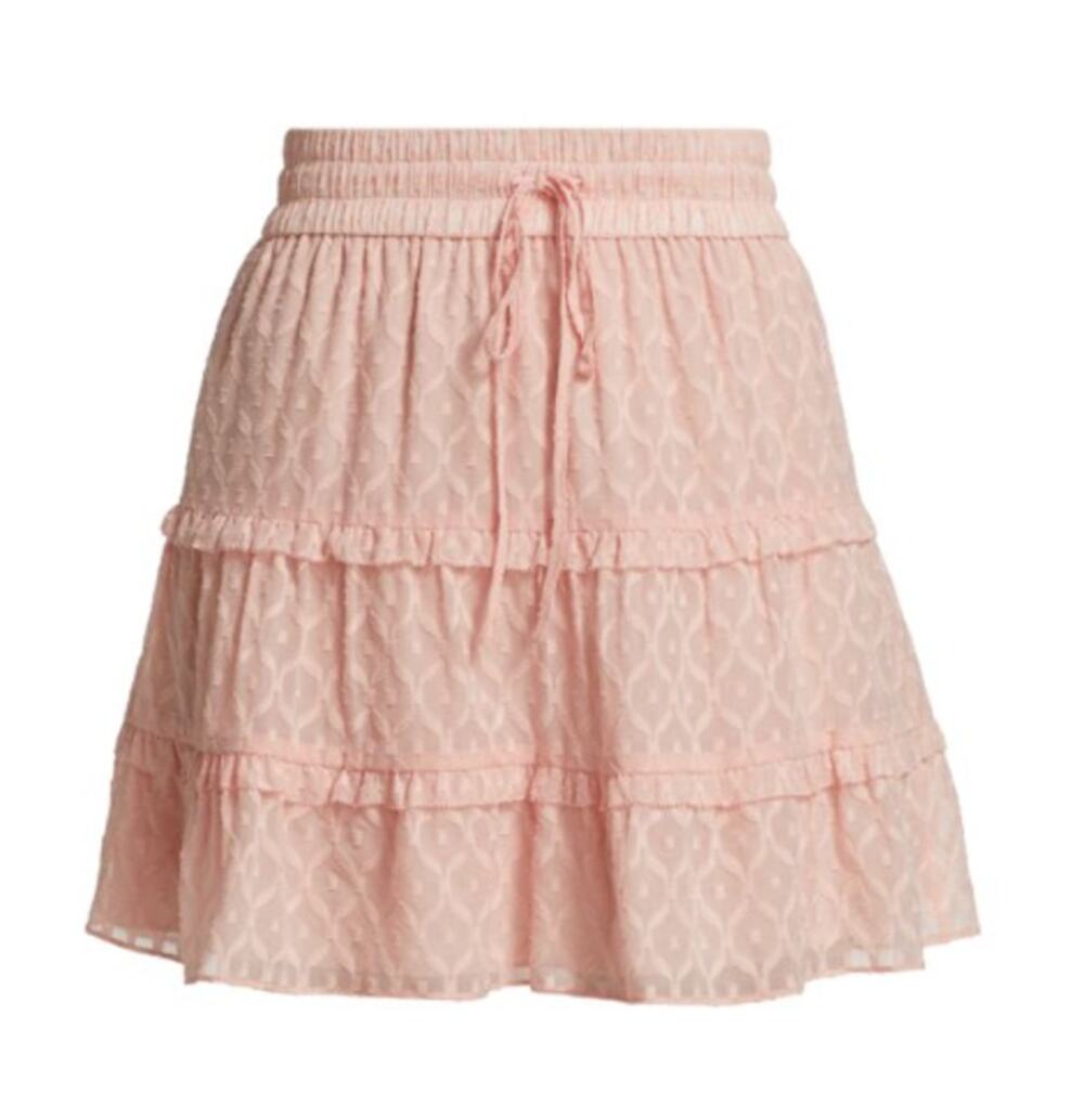 Alice + Olivia NWT Vinita Drawstring Ruffle Panel Pink Silk Blend Skirt // 12